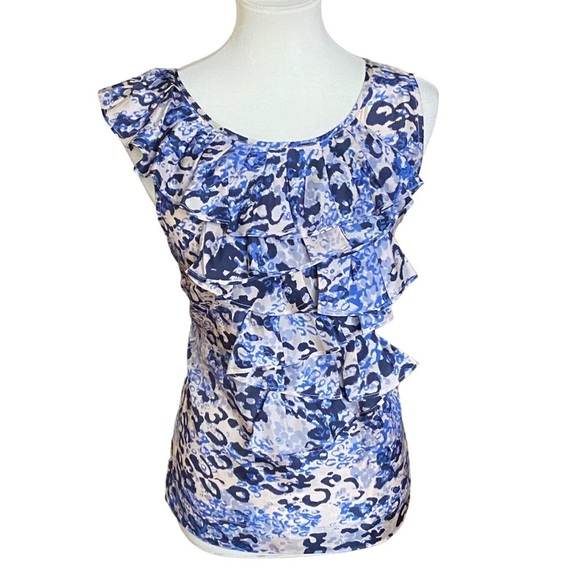 CAbi Blue and White Ruffled Blouse - Picture 1 of 3